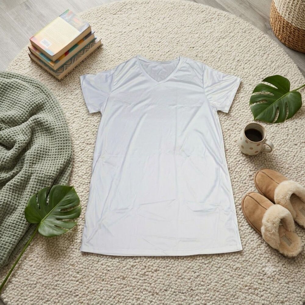 NWT XXL White V-Neck T-Shirt Dress | Moisture Wicking Active Lounge